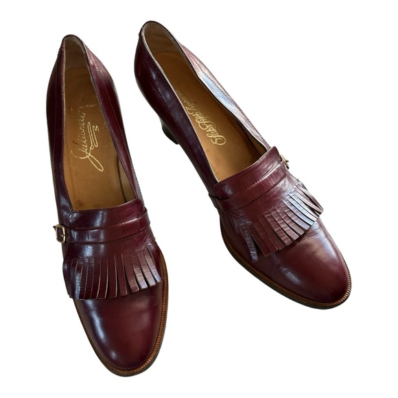 Julianelli Vintage Leather Blocked Heels Librarian Loafers Dress Shoes Size 9AA - Picture 5 of 11